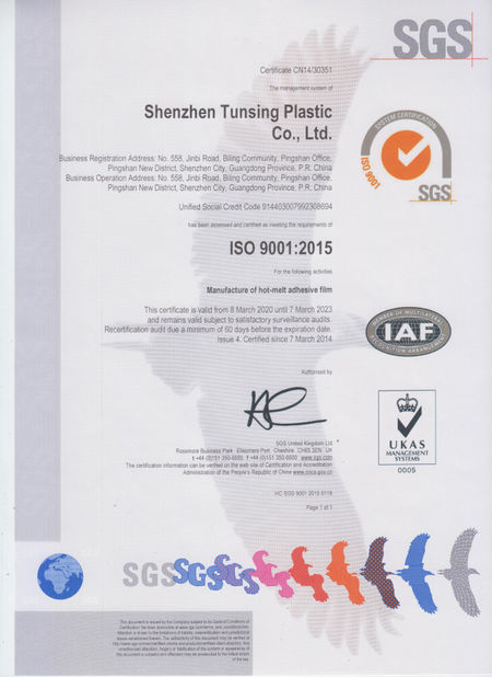 China Shenzhen Tunsing Plastic Products Co., Ltd. Zertifizierungen